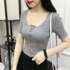 Lace-up Short-sleeve Knit Top