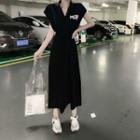 Lettering Cap-sleeve Midi T-shirt Dress
