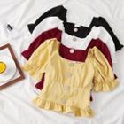 Square-neck Ruffled-trim Plain Blouse