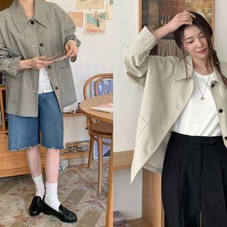 Collared Buttoned Check Jacket