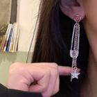 Safety Pin & Star Rhinestone Fringed Earring 1 Pair - Silver - One Size