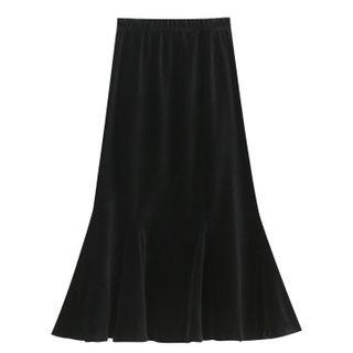 Ruffle Hem Corduroy Midi A-line Skirt
