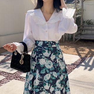 Lace-frilled Pintuck Blouse