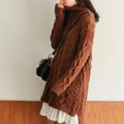 Turtleneck Long Cable Knit Sweater Caramel - One Size