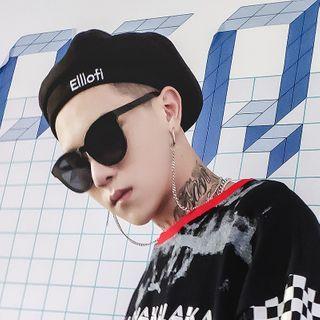 Lettering Embroidered Beret Hat / Necklace / Eyeglasses With Retainer / Set