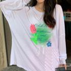 Long Sleeve Floral Print Oversized T-shirt