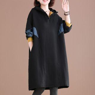 Color Block Panel Midi Hoodie Dress
