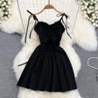 Bow Strap A-line Mini Dress Black - One Size