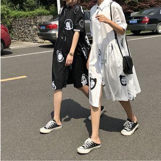 Print Short-sleeve Loose-fit Dress