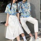 Couple Matching Short-sleeve Print Hawaiian Shirt / Midi A-line Skirt / Pants