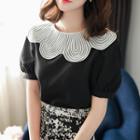 Wide Lace-collar Puff-sleeve Top
