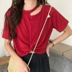 Short-sleeve Front Knotted Cropped T-shirt