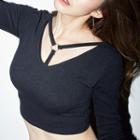 Long-sleeve Strappy Neck Cropped Top