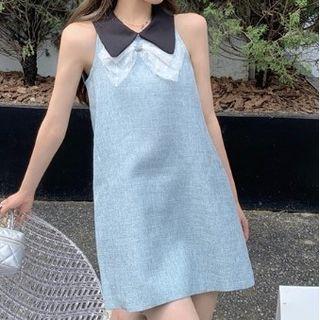 Sleeveless Collared Mini Shift Dress / Blouse