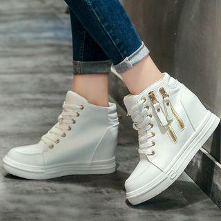Zip Detail Hidden Wedge High Top Sneakers
