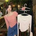 Mock Two-piece Long-sleeve Drawstring T-shirt