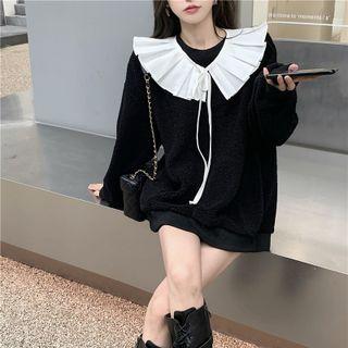 Tie-neck Two-tone Sweater Black - One Size