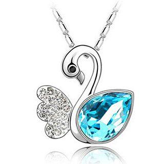 Rhinestone Swan Pendant Aqua Blue - One Size