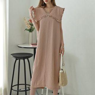 Sleeveless Frilled Sailor-collar Midi Dress