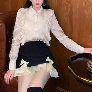 Bow Ruffle Panel Mini A-line Skirt