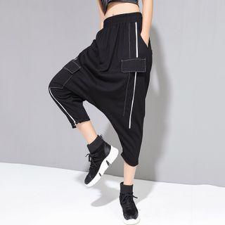 Contrast Trim Applique Cropped Harem Pants