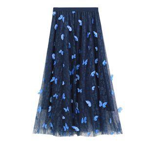Butterfly Applique Midi A-line Mesh Skirt