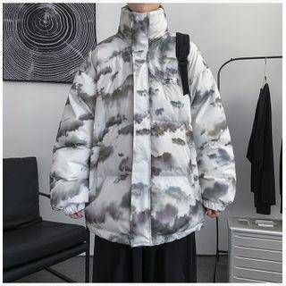 Tie-dye Stand Collar Zip-up Down Jacket