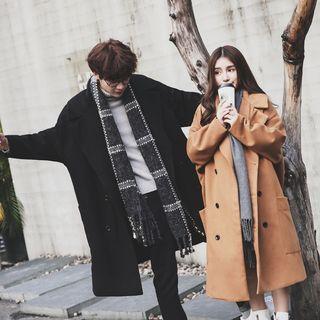 Couple Matching Plain Long Double Breasted Coat