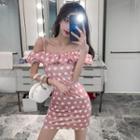 Off-shoulder Ruffled Polka-dot Dress