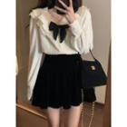 Bow Blouse / Fluffy Jacket / Mini A-line Skirt