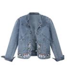 Butterfly Embroidered Frog Button Denim Jacket
