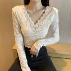Long-sleeve V-neck Lace Crop Top