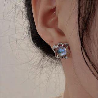 Faux Cat Eye Stone Alloy Earring 1 Pair - Silver & Blue - One Size