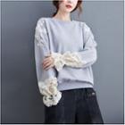 Lace Panel Pullover Light Gray - One Size