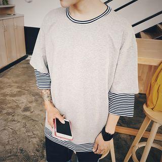 Stripe Panel 3/4-sleeve T-shirt