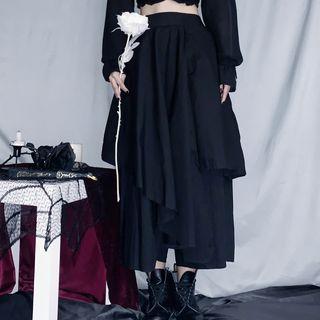 Asymmetric Layered Wide-leg Pants Black - One Size