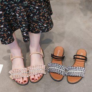 Rhinestone Accent Ruffle Slipper Sandals