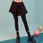 Inset Plaid Tie-front Skirt Leggings