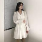 Double-breasted Long-sleeve Blazer Pleated Dress