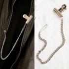 Alloy Binder Clip Safety Pin Chunky Chained Brooch Silver - One Size