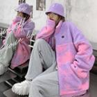 Stand Collar Reversible Tie-dye Fleece-lined Zip Jacket Light Purple - One Size