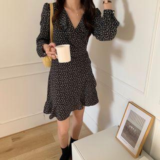 Ruffle Trim Floral Mini A-line Dress