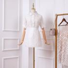 Set: Elbow-sleeve Feathered Shirt + A-line Mini Skirt