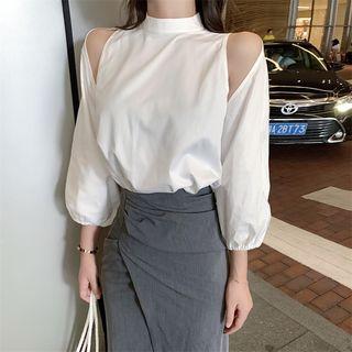 3/4-sleeve Cold Shoulder Blouse White - One Size