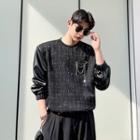 Faux-leather Panel Tweed Sweatshirt