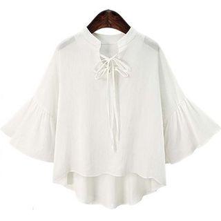 Lace Up Front Elbow Sleeve Chiffon Blouse