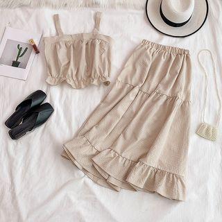 Set: Crop Camisole Top + A-line Midi Skirt