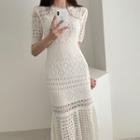 Short-sleeve Pointelle Knit Midi A-line Dress