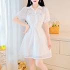 Ruffle Trim Shirred Mini A-line Dress