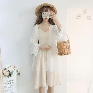 Spaghetti Strap A-line Dress / Chiffon Light Jacket